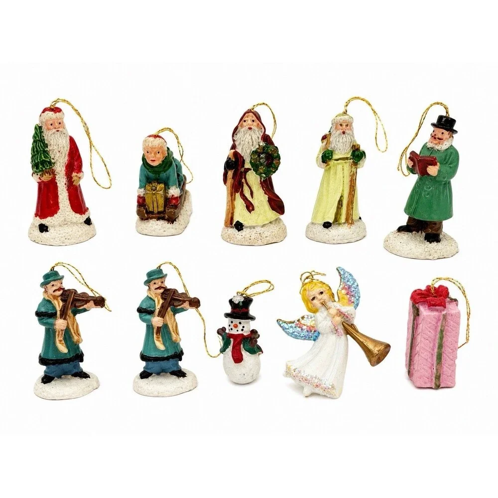 Vintage Miniature Christmas Ornament Lot of 10 Santa Angel Snowman Carolers